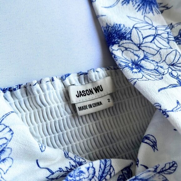 NWT JASON WU WHITE BLUE FLORAL LINEN BLEND HALTER BLAZER TOP WA50348-101-6PA - 2 - Picture 7 of 12